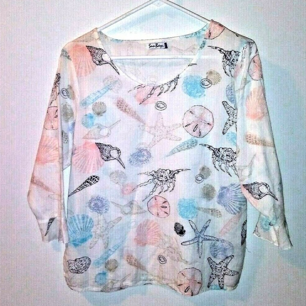 SunBay seashell summer top sea shells blouse cotto